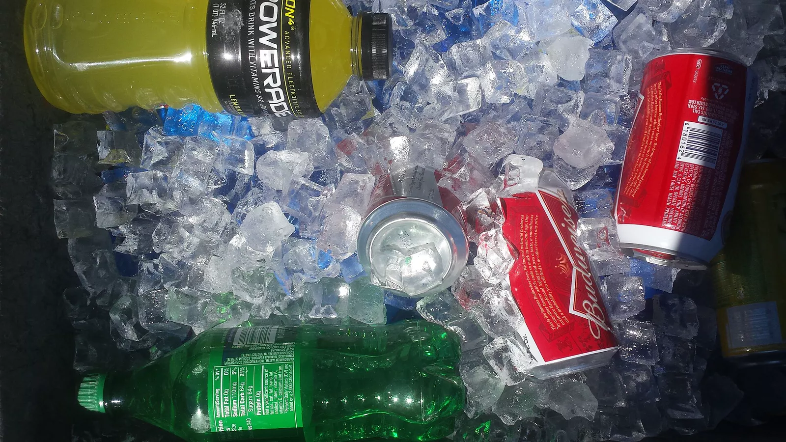 Ice-filled cooler arranged for cold drinks after cleaning