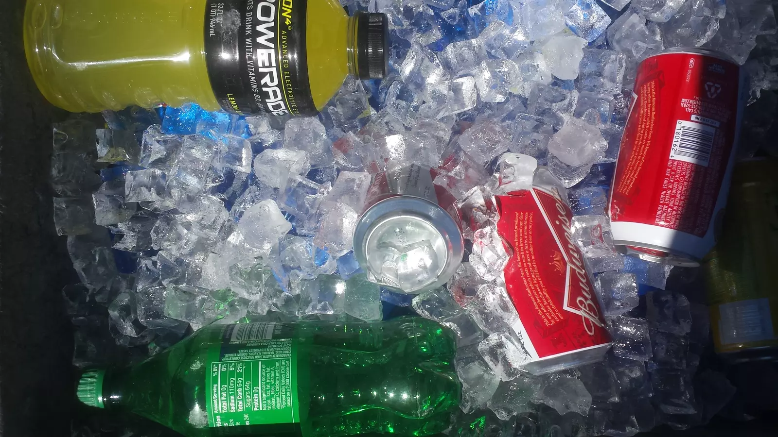 Cooler filled with ice and beverages